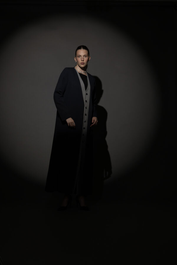 Blue And Grey Full Button Blazer