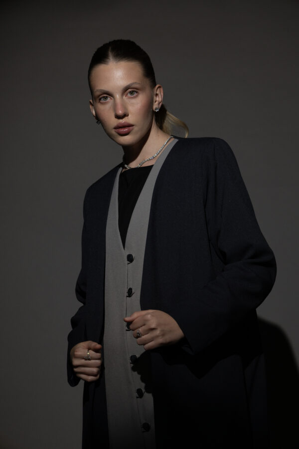 Blue And Grey Full Button Blazer