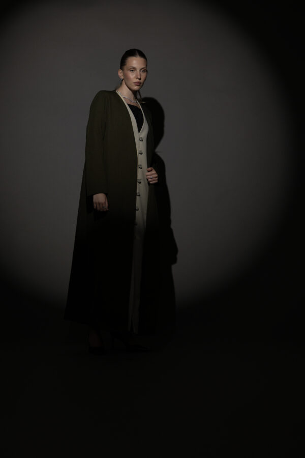 Olive Green And Beige Full Button Blazers