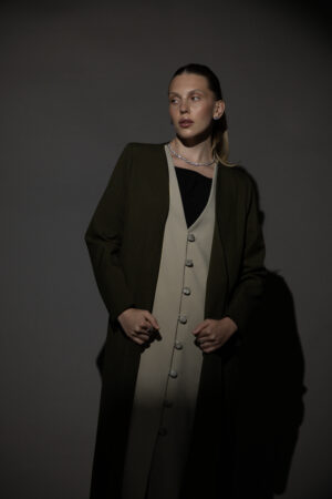 Olive Green And Beige Full Button Blazers - Image 5