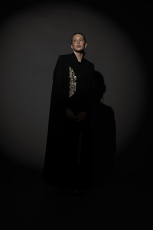 Black Crepe Blazer with Taupe Embroidery - Image 3