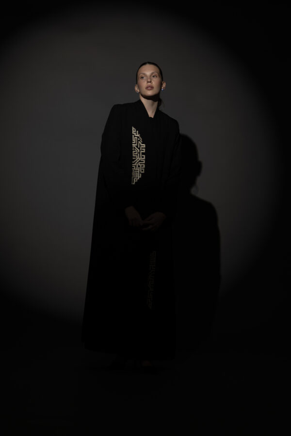 Black Crepe Blazer with Taupe Embroidery