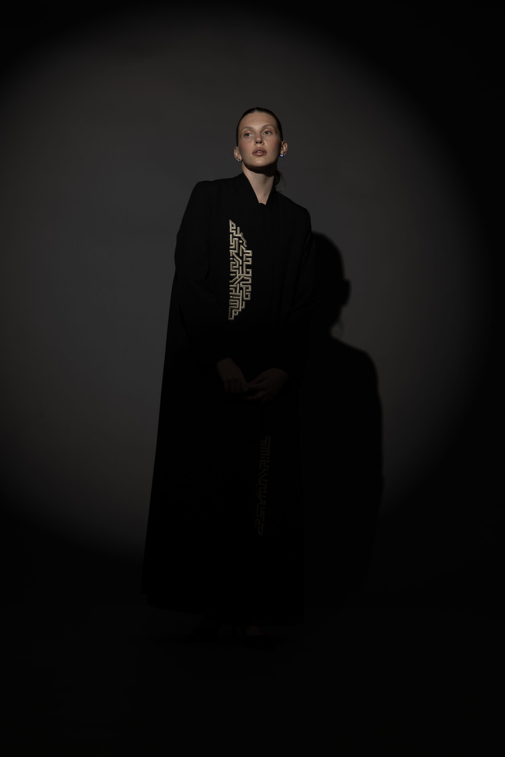 Black Crepe Blazer with Taupe Embroidery - Image 3