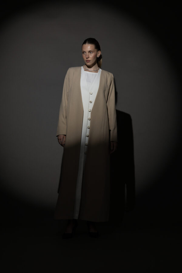 Beige And Off-White Full Button Blazer