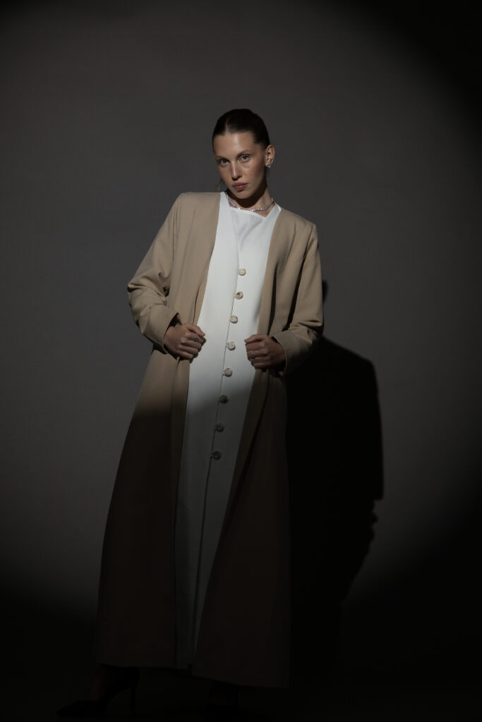 Beige And Off-White Full Button Blazer