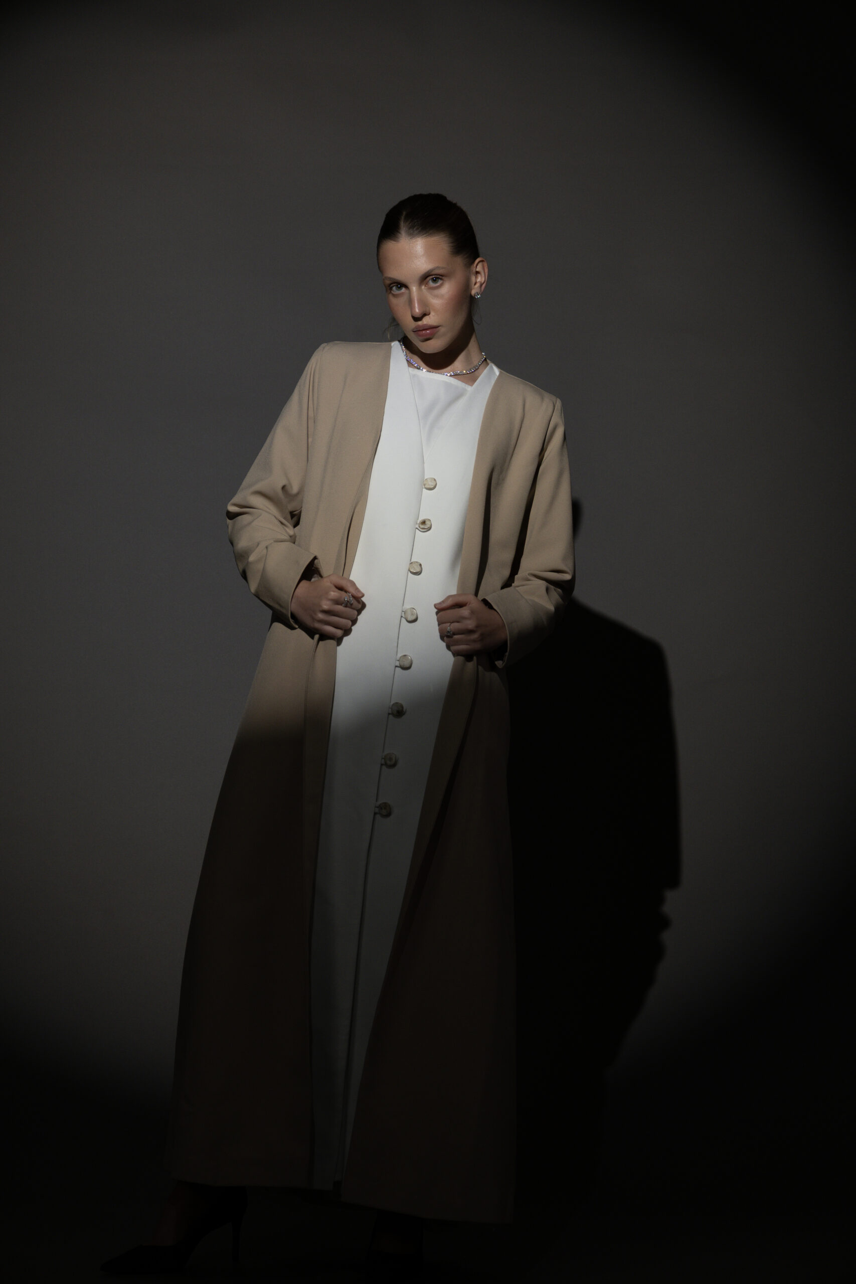 Beige And Off-White Full Button Blazer - Image 3