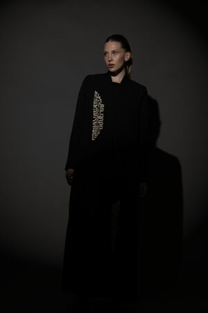 Black Crepe Blazer with Taupe Embroidery - Image 4