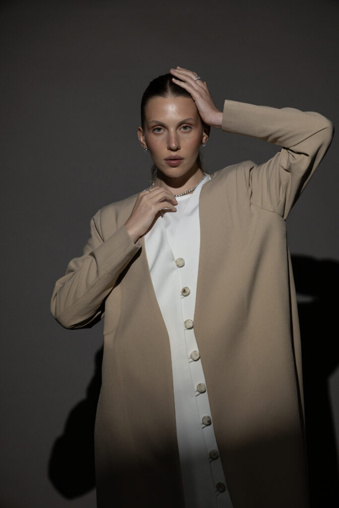 Beige And Off-White Full Button Blazer