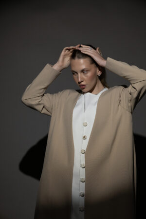 Beige And Off-White Full Button Blazer