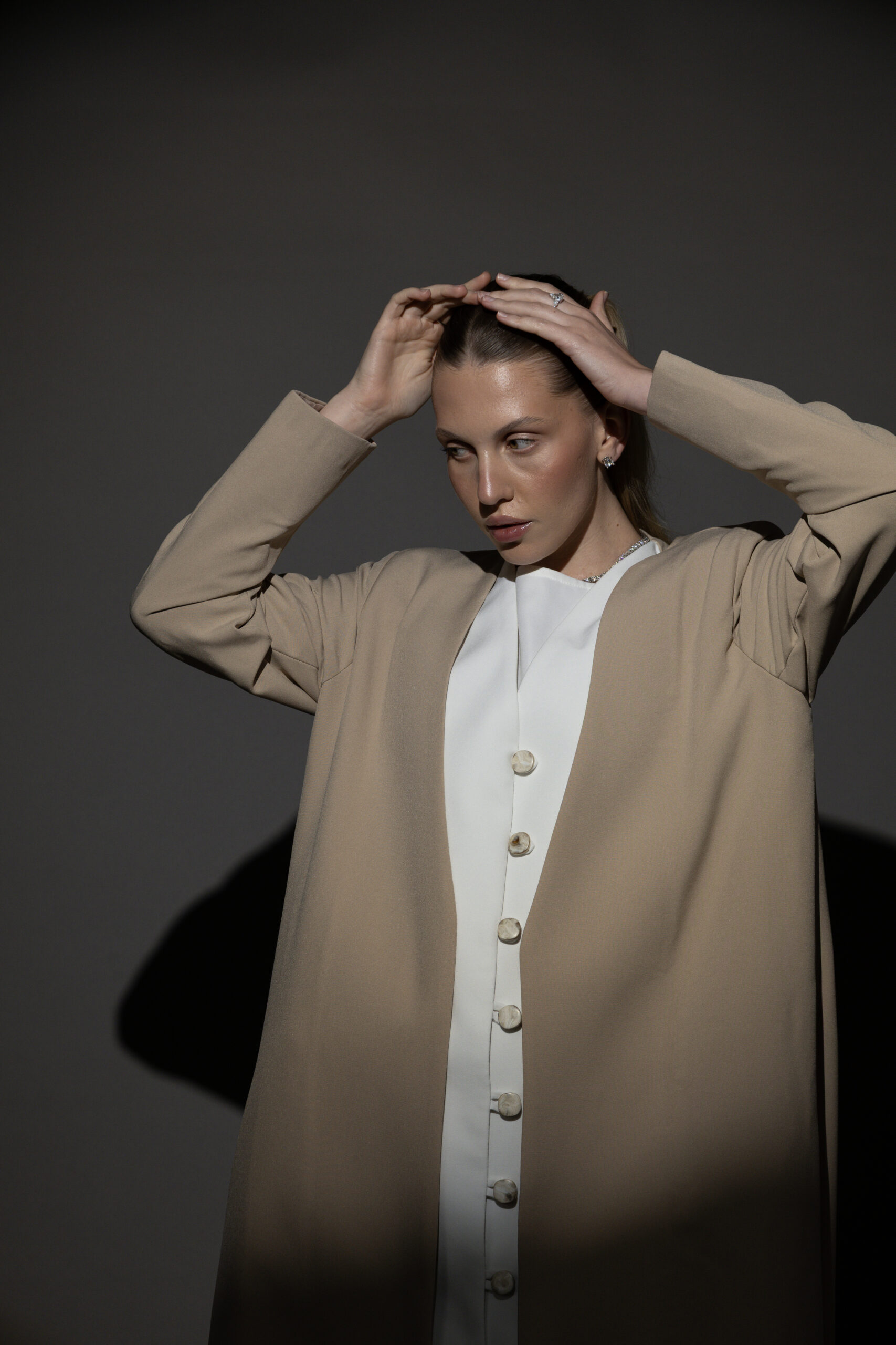 Beige And Off-White Full Button Blazer - Image 1