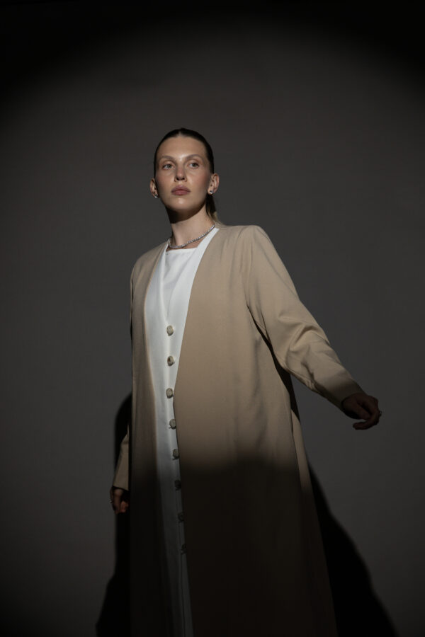 Beige And Off-White Full Button Blazer