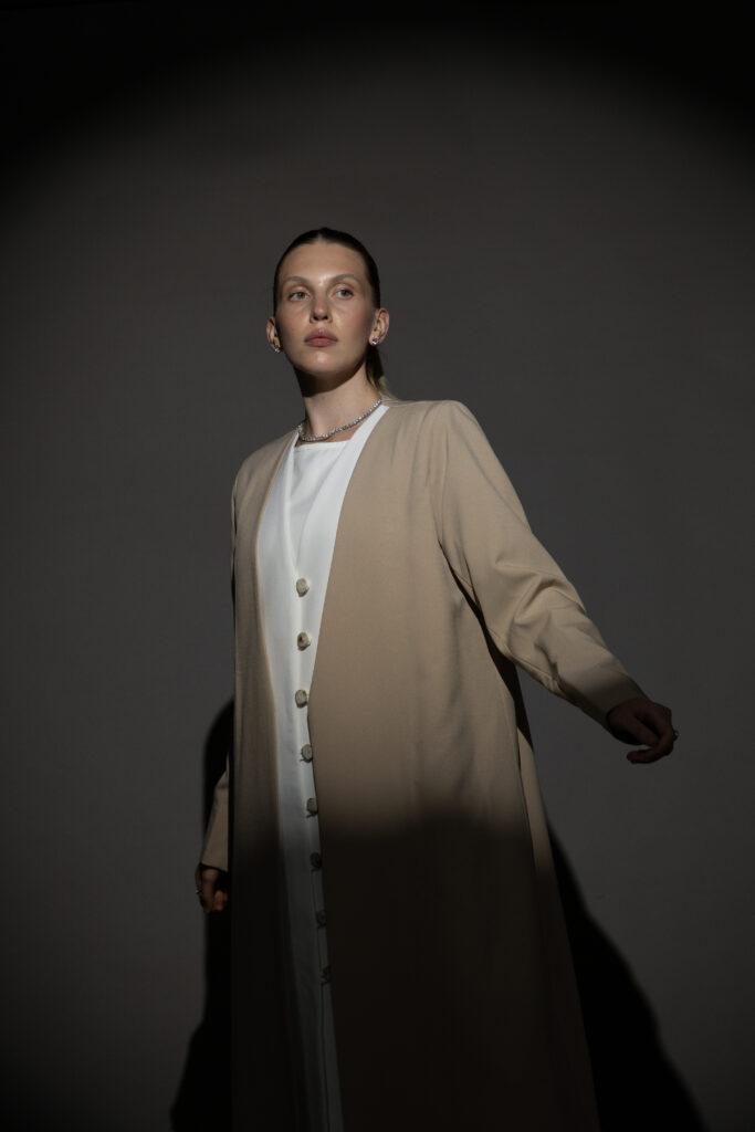 Beige And Off-White Full Button Blazer