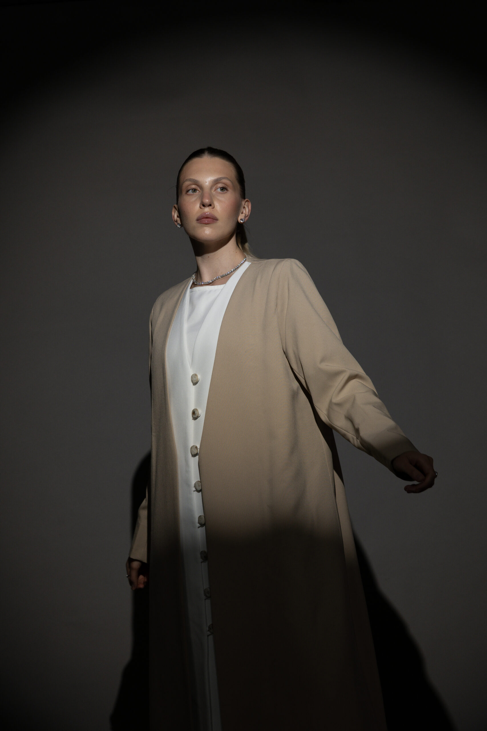 Beige And Off-White Full Button Blazer - Image 5