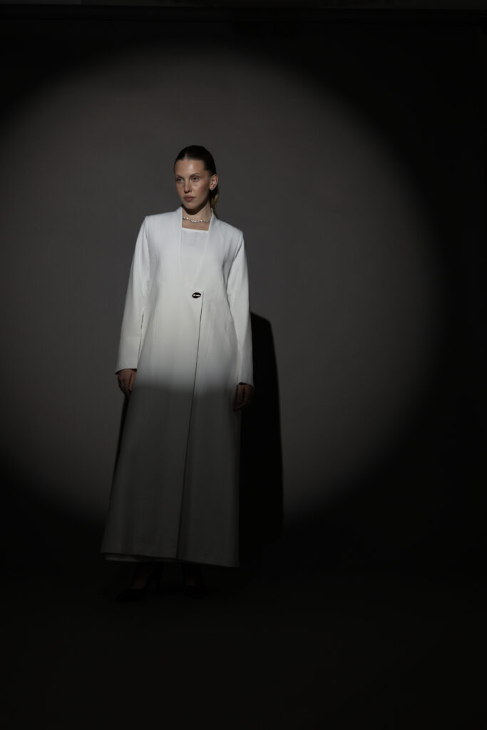 Straight Cut White Abaya with a Statement Button