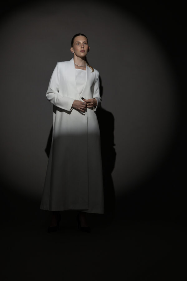 Straight Cut White Abaya with a Statement Button