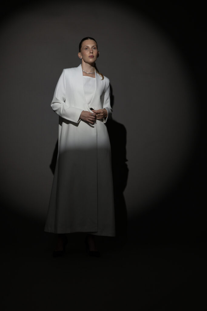 Straight Cut White Abaya with a Statement Button