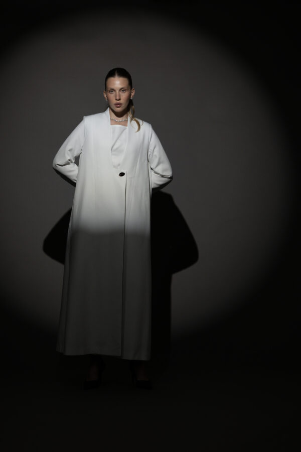 Straight Cut White Abaya with a Statement Button