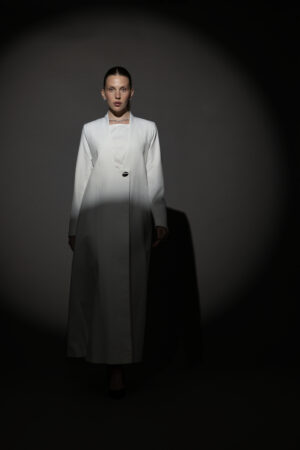 Straight Cut White Abaya with a Statement Button