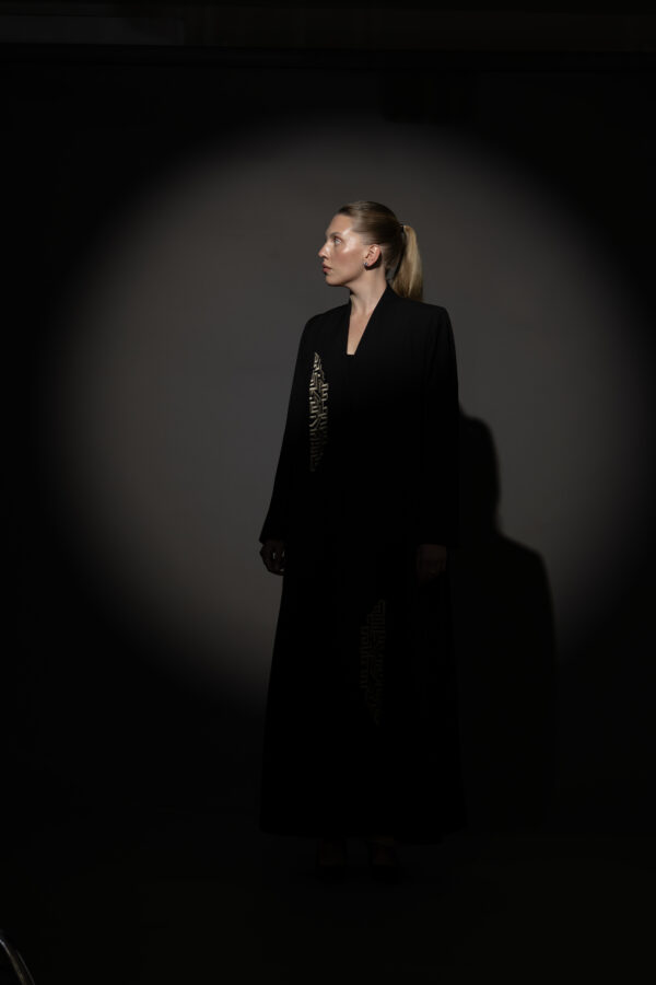 Black Crepe Blazer with Taupe Embroidery