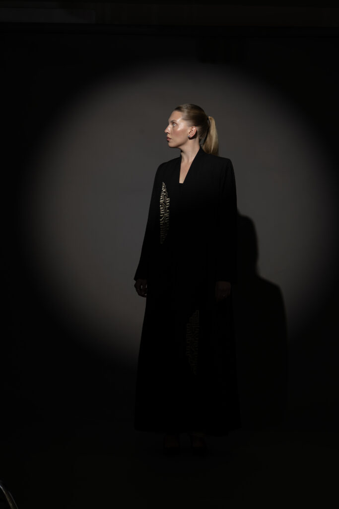 Black Crepe Blazer with Taupe Embroidery