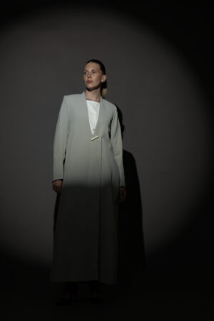 Straight Cut Light Green Abaya with a Statement Button - Image 2