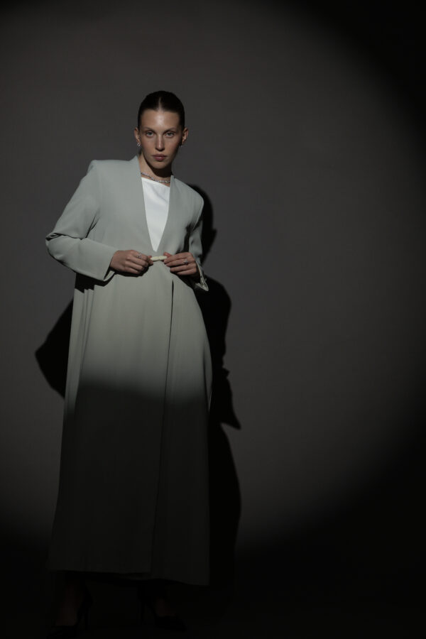 Straight Cut Light Green Abaya with a Statement Button
