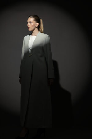 Straight Cut Light Green Abaya with a Statement Button - Image 6