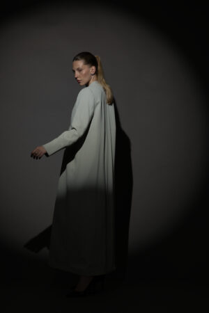 Straight Cut Light Green Abaya with a Statement Button - Image 5