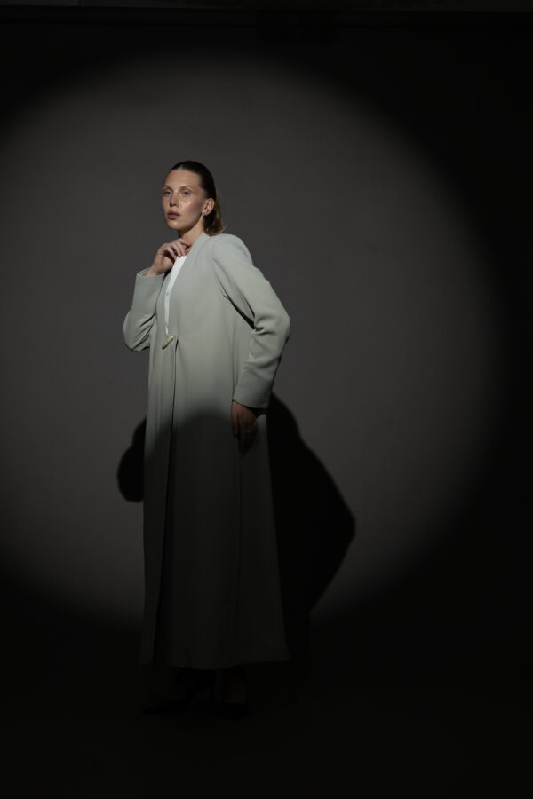 Straight Cut Light Green Abaya with a Statement Button