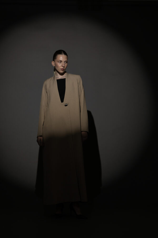 Straight Cut Taupe Abaya with a Statement Button