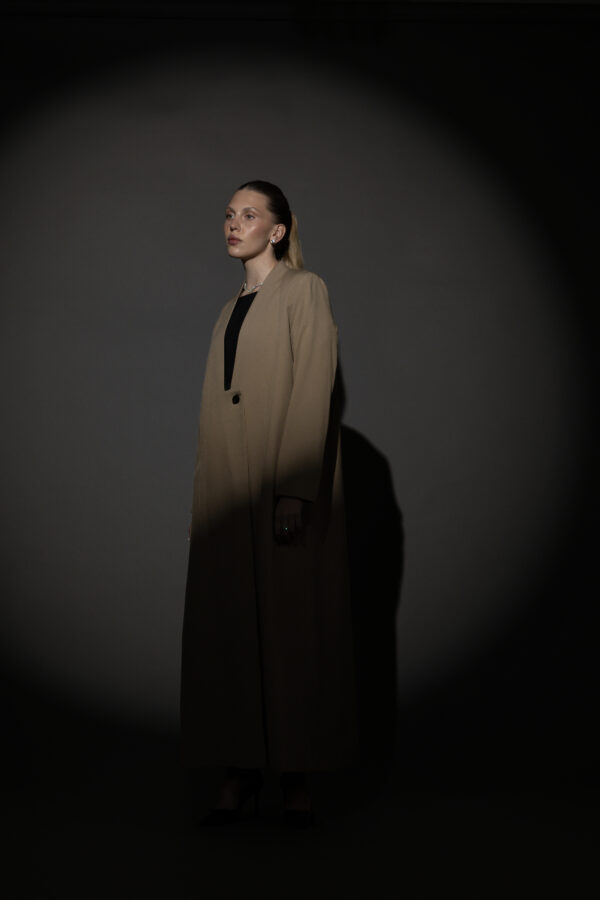 Straight Cut Taupe Abaya with a Statement Button