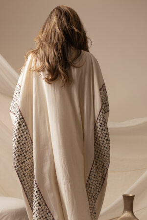 Linen Beige Kaftan with Maroon Piping - Image 6