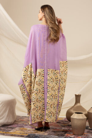 Purple Linen Kaftan with Beige Drawing - Image 3