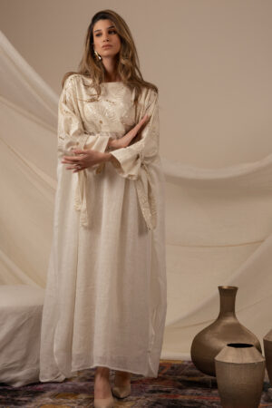 Linen Beige Kaftan with Golden Zeej - Image 4