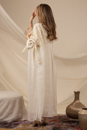 Linen Beige Kaftan with Golden Zeej - Image 6