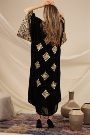 Black Silk Velvet Kaftan with Diamond Embroidery - Image 7