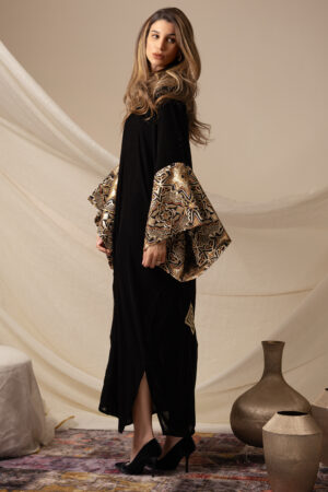 Black Silk Velvet Kaftan with Diamond Embroidery