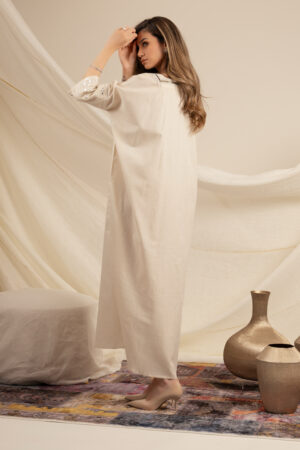Beige Kaftan with Green Zeej - Image 4