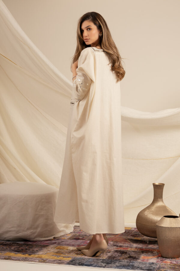 Beige Kaftan with Green Zeej