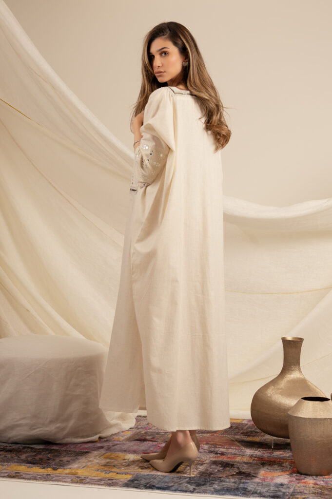Beige Kaftan with Green Zeej