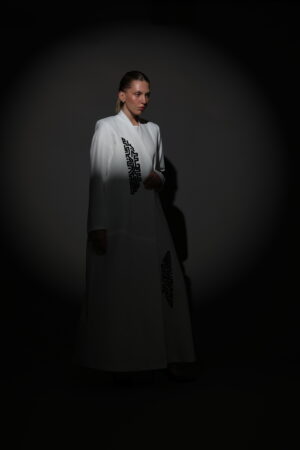 White Crepe Blazer with Black Embroidery - Image 6