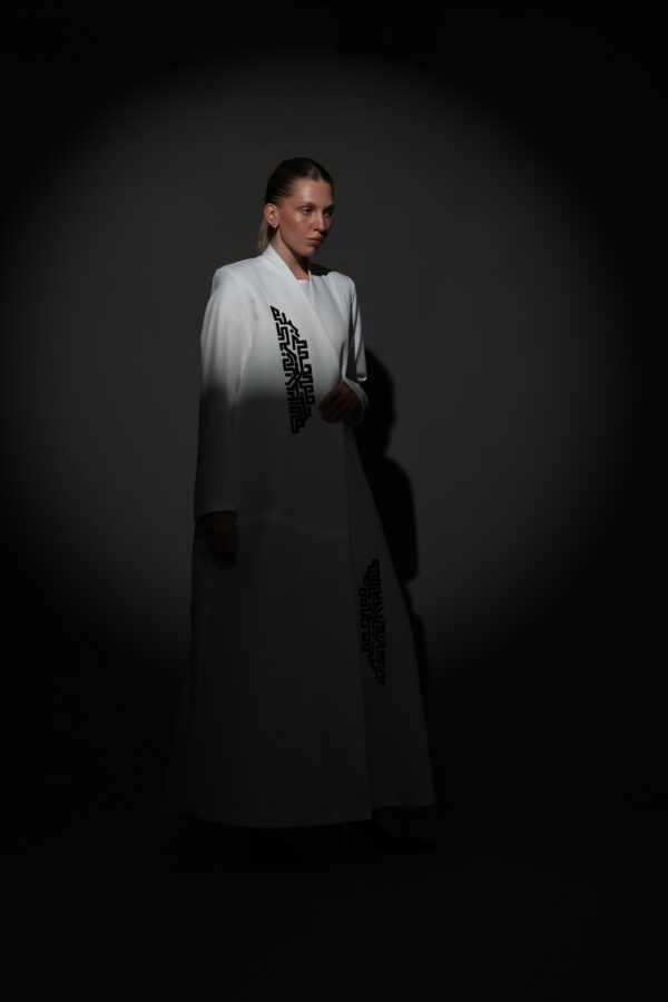 White Crepe Blazer with Black Embroidery