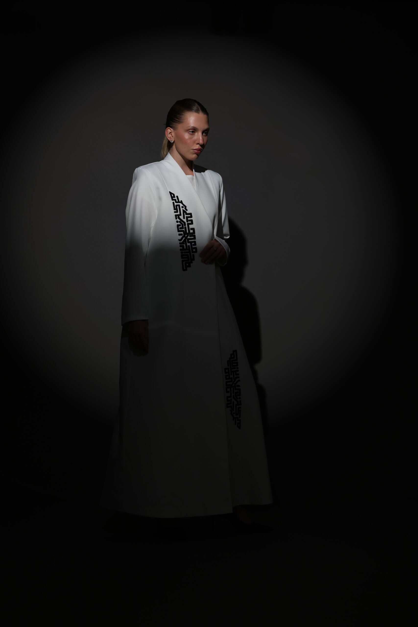 White Crepe Blazer with Black Embroidery - Image 6