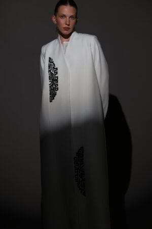 White Crepe Blazer with Black Embroidery - Image 5