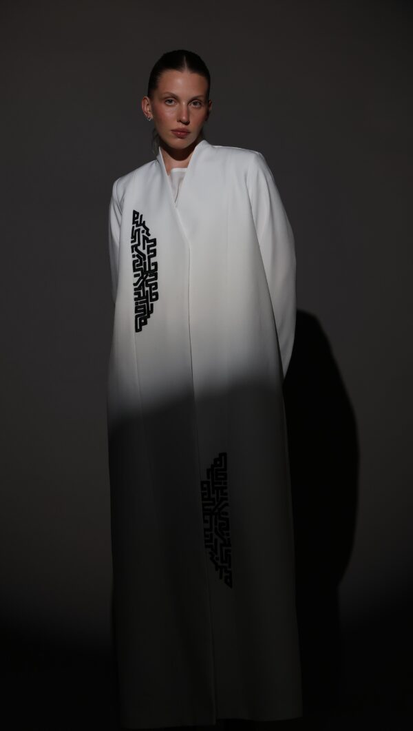 White Crepe Blazer with Black Embroidery
