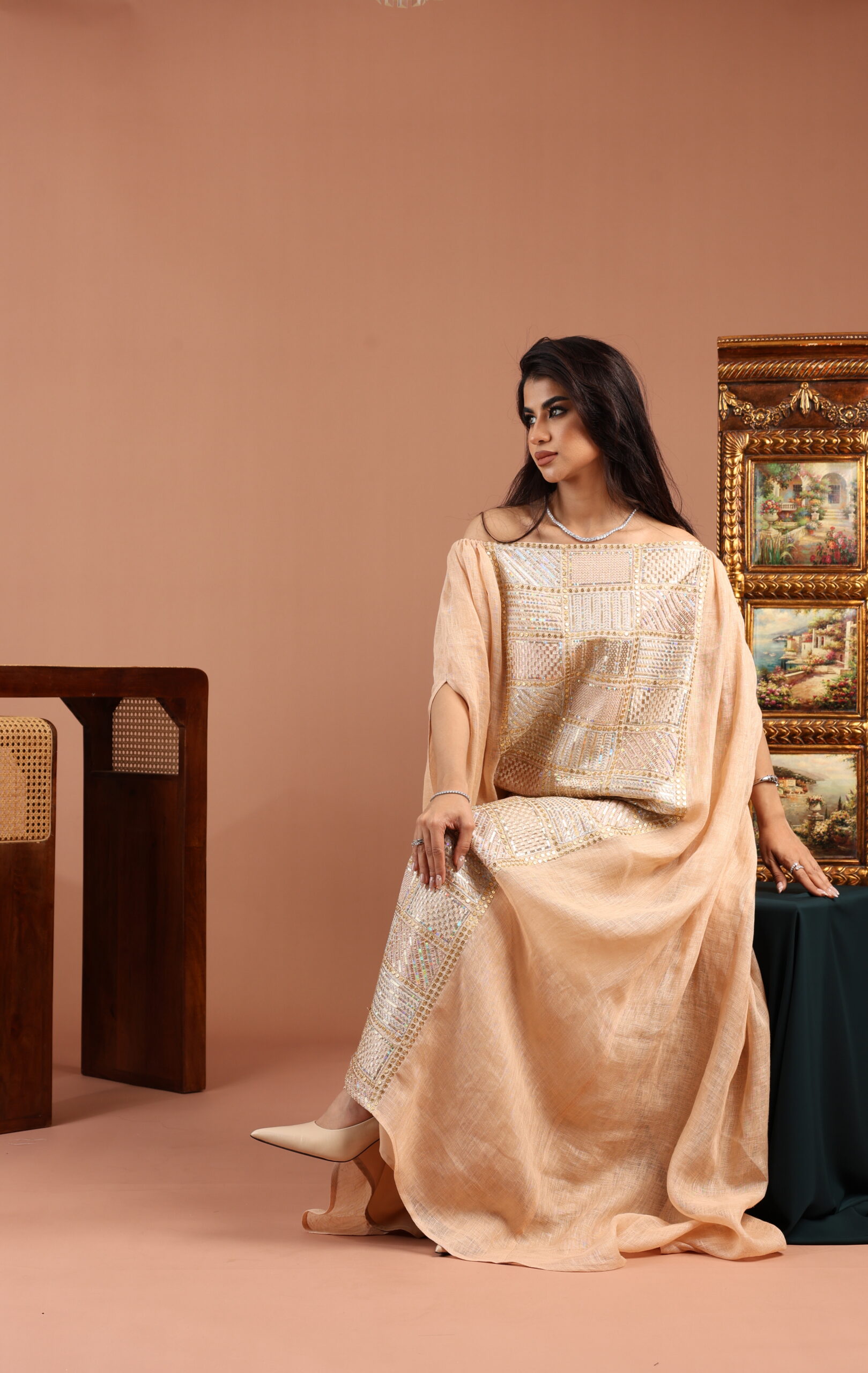 Off The Shoulder Peach Dress - Image 2