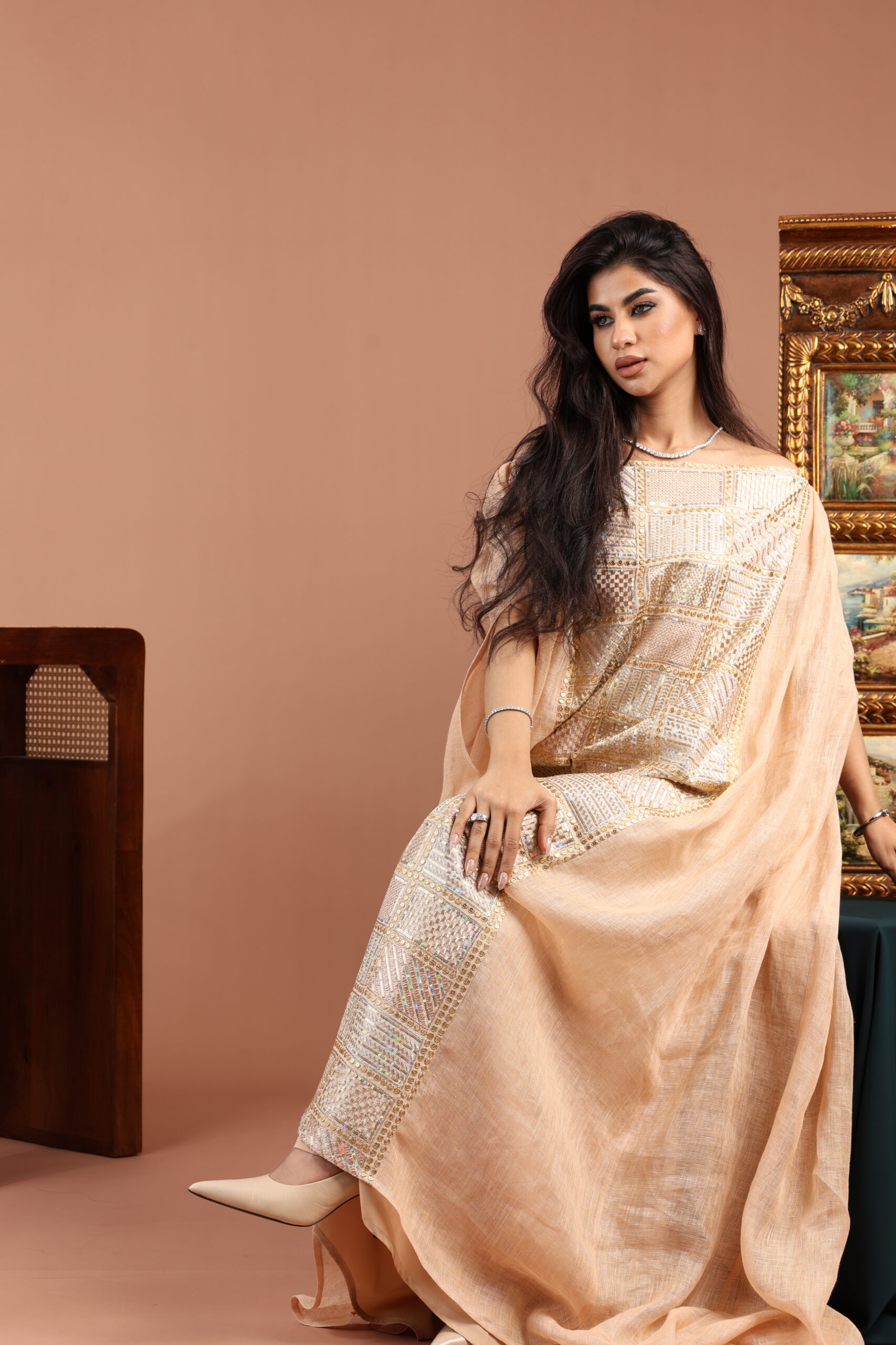 Off The Shoulder Peach Dress - Image 1