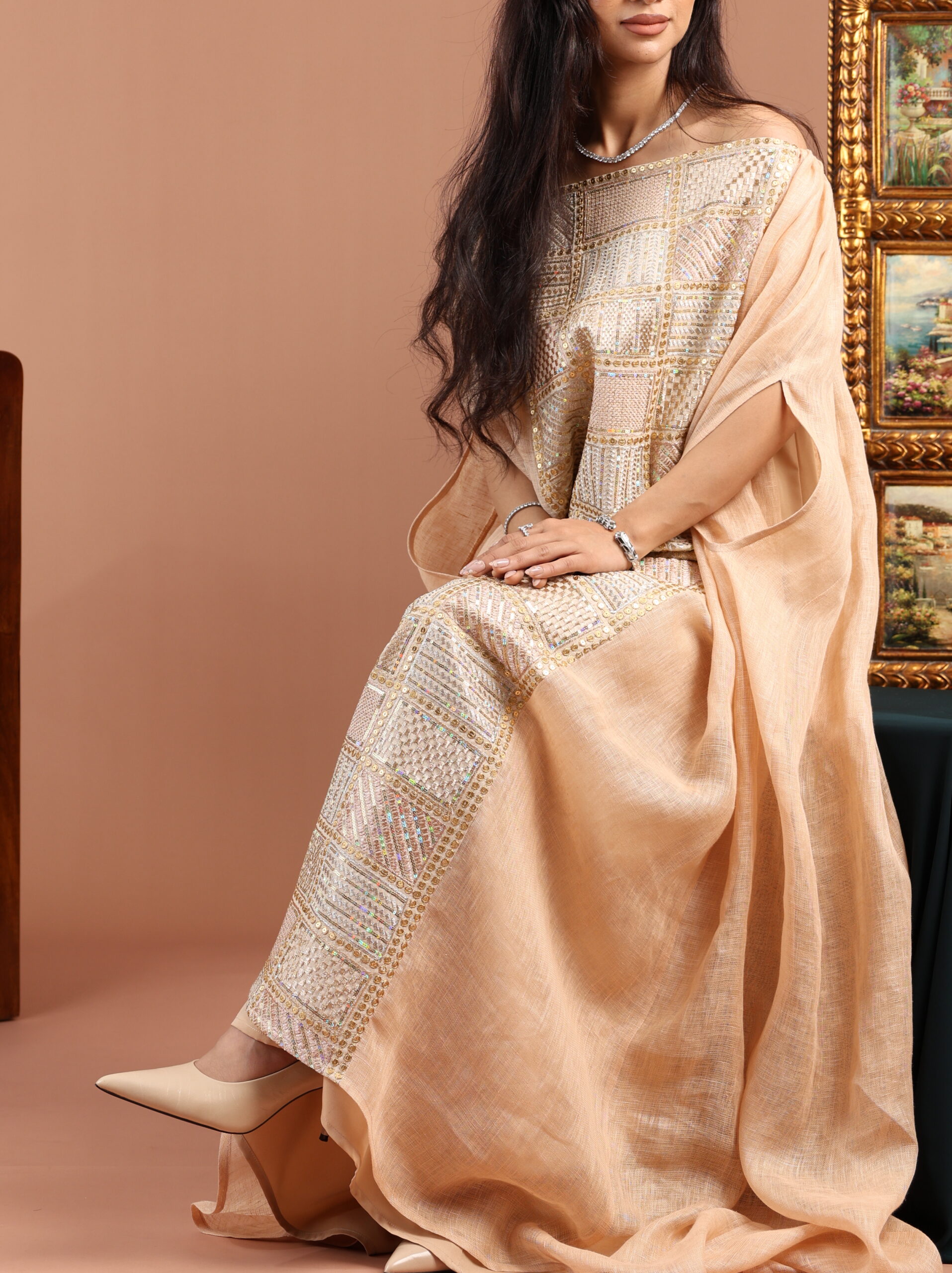 Off The Shoulder Peach Dress - Image 3