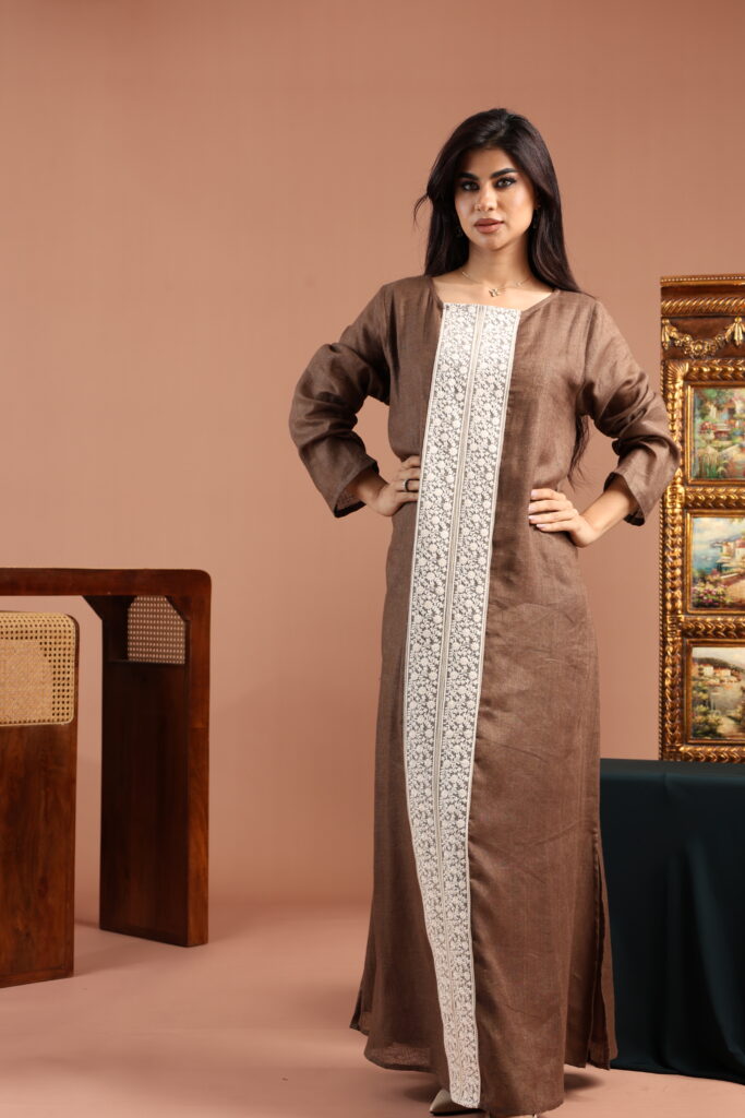 Brown Linen Dresswith Lace