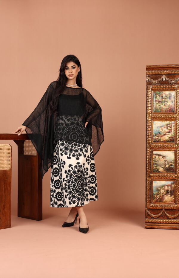 Black And White Linen Skirt Set